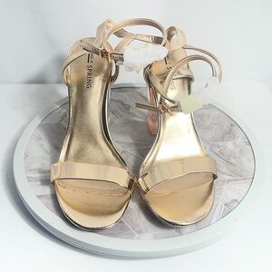 Call It Spring Gold Ankle Strap Block Heel Sandals Size 6 With Box